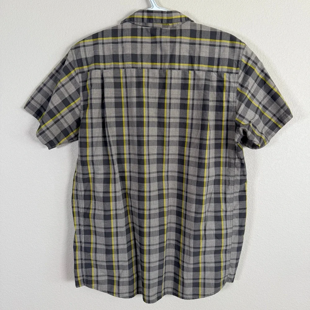 The North Face Plaid Shirt Snaps‎ Up Mens M Grey Yellow Plaid Short Sleeve